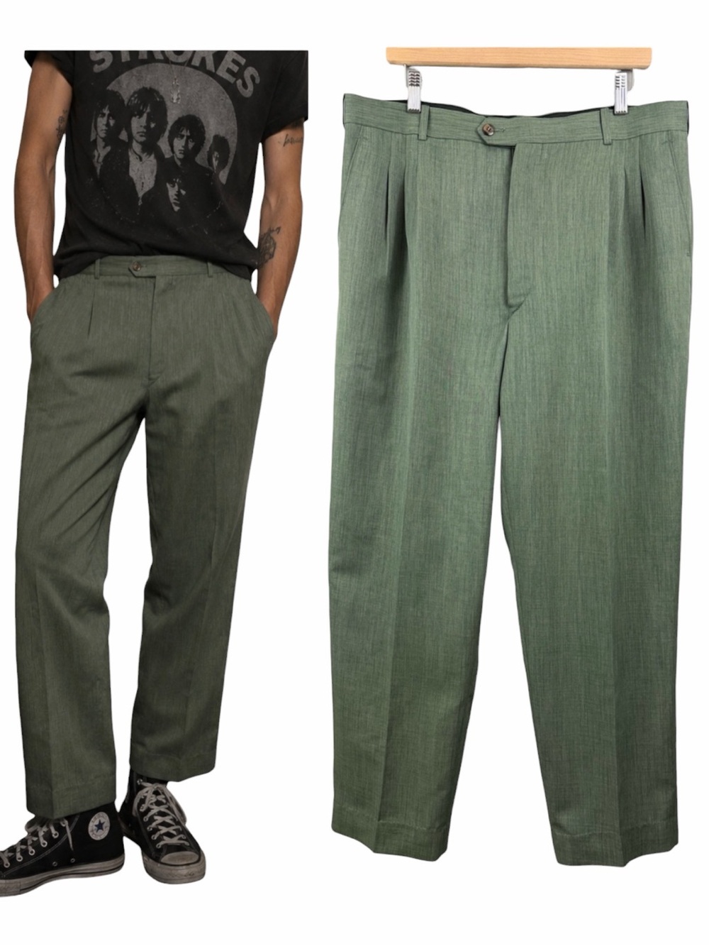 Successo Uomo By Phito 90s Vintage Pleated Dress Pants Green Size 38